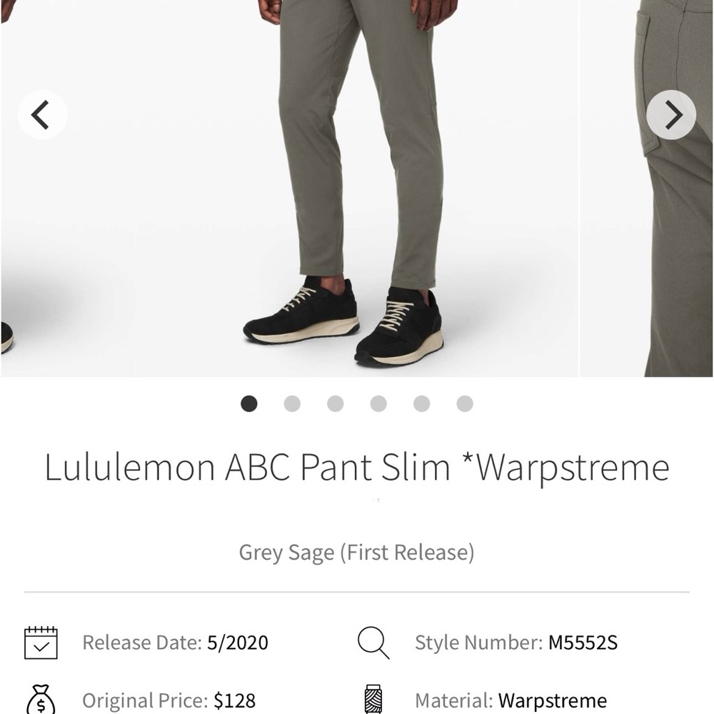 lululemon athletica Men's ABC Pant Slim - Grey Sage 32”